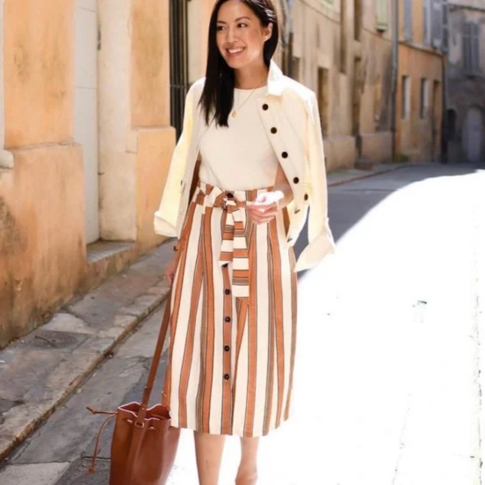 Sezane Amadine Linen Stripe Skirt